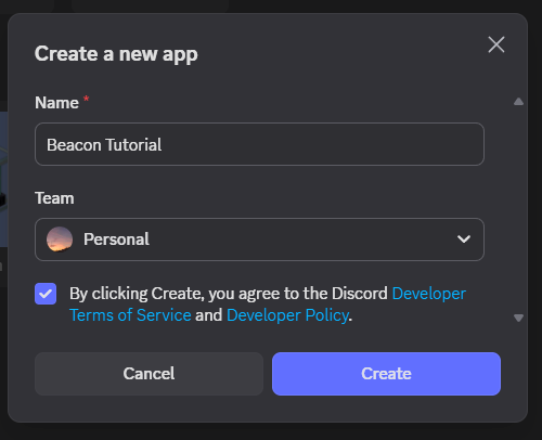 Discord Developer Portal window