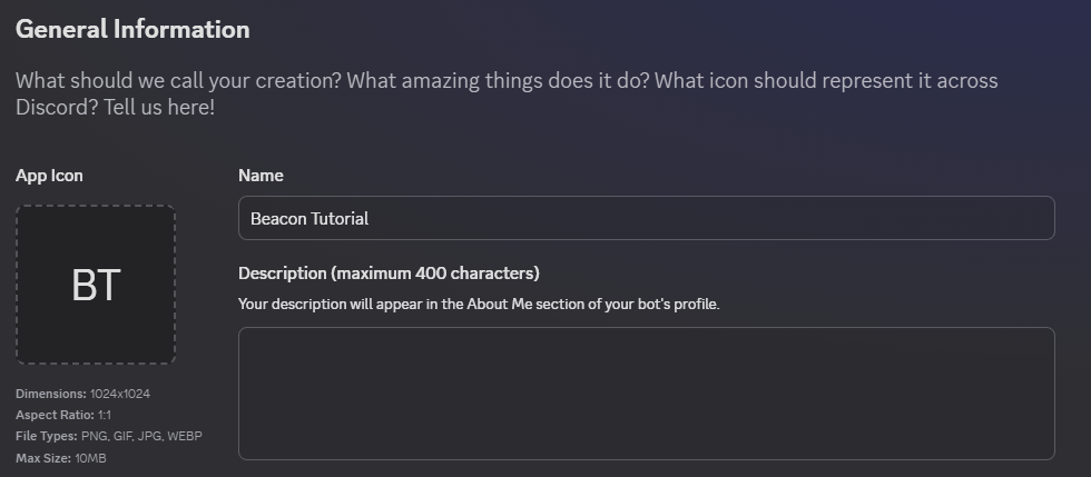 Discord Developer Portal window